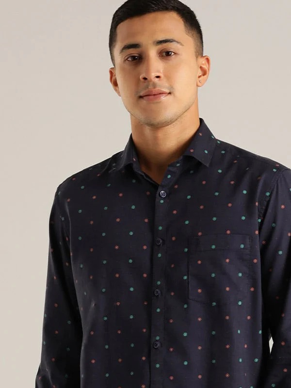 Indian Terrain Men All Over Print Dark Blue Shirt